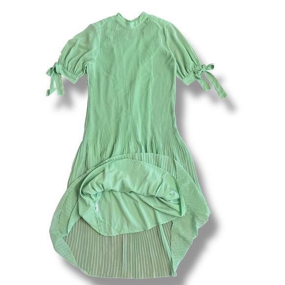ASOS DESIGN Mint Green Pleated Chiffon Midi Dress Size 6 Mock Neck Wedding Guest - Picture 7 of 11